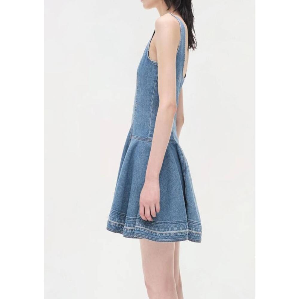 SIMKHAI Eleodra Denim Mini Dress in Zanpa 8 NWT Quiet Luxury Minimalist Coastal - Picture 3 of 6